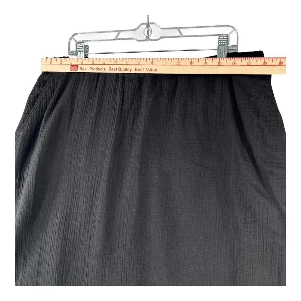 Eileen Fisher Black Organic Cotton Skirt Womens Large Lined Elastic Waist Pocket